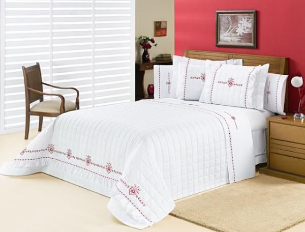 Kit Casal Queem Lovely 5 peças Branco bordado